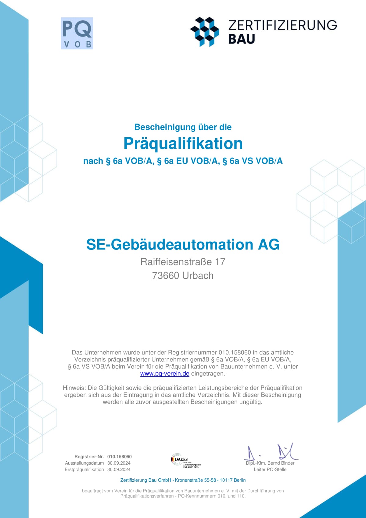 Vorschau: PQ-Bescheinigung